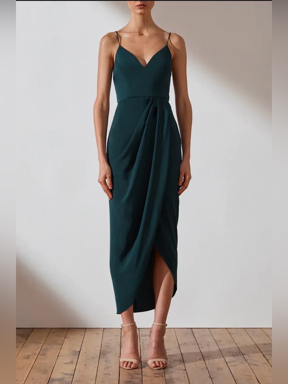 Shona Joy Core Cocktail Draped Maxi Dress in Seaweed Green Size 4 US 8 AU